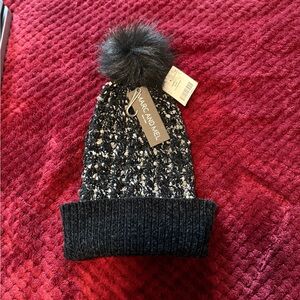 Stylish Black and Gray Women's Pom-Pom Hat. Faux Fur